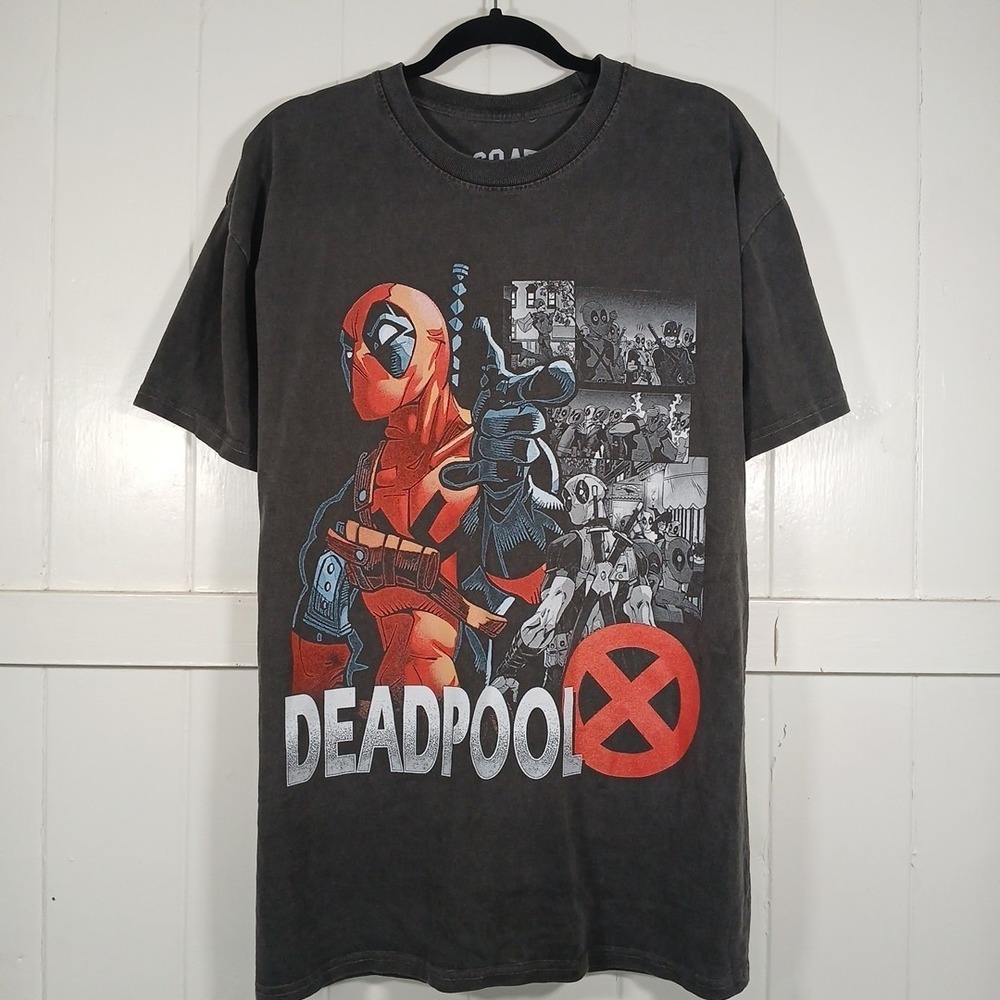 Goat Crew T-Shirt Marvel Deadpool & Wolverine Men's Small Gray Cotton SS 2-Sided